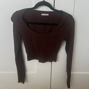 Reformation Chocolate Ribbed Long Sleeve Top